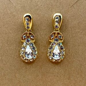 Vintage Gold-Tone Teardrop Crystal Earrings